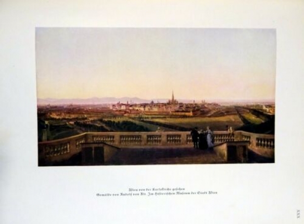 Alter Druck von 1941 - Wien von der Karlskirche gesehen. Gemälde von Rudolf von Alt - alter Druck / Der Wachtposten